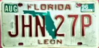 FLORIDA JHN 27P LEON TENEKE OTO AMERİKAN PLAKA