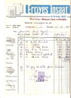 1967 İSTANBULDA ERCİYES İNŞAAT KESİLMİŞ 216.50 LİRALIK FATURA