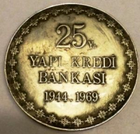 25. YIL YAPI KREDİ BANKASI 1944 1969 GÜMÜŞ MADALYA