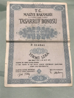 MALİYE BAKANLIGI oAİZLI NAMA YAZILI TASARRUF BONOSU 20 LİRA 1964 MALİ YILI