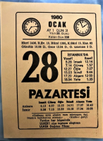 1980 OCAK PAZARTESİ GÜNÜNE AİT TAKVİM YAPRAGI