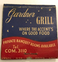 NEW YORK HOTEL GARDNER GRILL TÜM EGLENCE REZERVASYON REKLAMLI KARTON KİBRİT