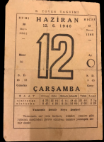 1946 SENESİNİN 12 HAZİRAN CARŞAMBA GÜNÜNE AİT B.TOVEN  TAKVİMİ YAPRAGI