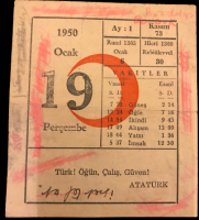 1950 SENESİNİN 19 OCAK PERŞEMBE GÜNÜNE AİT KIZILAY TAKVİM YAPRAGI