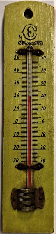 1950 TERMOMETRE AHŞAP MASIF CAM KIRMIZI CIVALI DERECE ODA İÇERSİ SICAKLIK VE SOUK ÖLCER