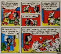 TİPİTİP SAKIZ VE CİKLET İÇERSİNDEN CIKAN YAĞLI KAGIT TÜRÜNDE RENKLİ TİFDRUK BASKI İLE KONULU MİZANSEN KARİKATÜR