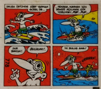TİPİTİP SAKIZ VE CİKLET İÇERSİNDEN CIKAN YAĞLI KAGIT TÜRÜNDE RENKLİ TİFDRUK BASKI İLE KONULU MİZANSEN KARİKATÜR