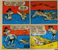TİPİTİP SAKIZ VE CİKLET İÇERSİNDEN CIKAN YAĞLI KAGIT TÜRÜNDE RENKLİ TİFDRUK BASKI İLE KONULU MİZANSEN KARİKATÜR