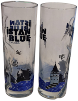 2 ADET İSTAN BULUE VODKA BARDAGI CAM ÜZERİ İSTANBUL BOGAZI KABARTMA OLARAK  BOGAZDAN İSTANBUL