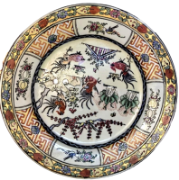 EL CİZİM EL BOYAMA KUŞLAR CİCEKLER CANLI RENKLER VE DESENLİ PORSELEN DUVAR TABAK HAND MADE CHINA TYPE