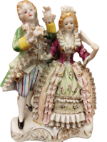 MEISSEN PORCELAIN FIGURAL GROUP, DANCERS ALMAN PORSELEN. BİBLO DANSCI ASIKLAR UZERİ EL BOYAMA
