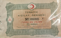 1968 TURKİYE KIZILAY DERNEGİ BİR LİRALIK YARDIM MAKBUZU