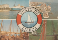 1970 BU KARTPOSTAL, LİSBON (LISBOA) ŞEHRİNİN LİMANINI TANITAN BİR TEBRİK KARTIDIR. ÖN YÜZÜNDE LİMANDAKİ GEMİLER, KÖPRÜ VE DENİZ