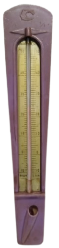 TERMOMETRE EV İCİ SICAKLIK  SOGUKLUK OLCER DERECE CAM CUBUK İCERSİNDE KIRMIZI CIVA PLASTİK MOR RENKDE KASALI