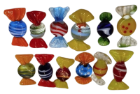 İTALYANIN VENEDİK'E BAĞLI MURANO ADASI'NDA ÜRETİLEN EL YAPIM RENKLİ SEKERLER 12 ADET KARISIK RENKDE