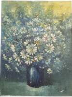 1970’LER İMZALI ORİJİNAL YAĞLIBOYA “VAZODA BEYAZ PAPATYALAR” -SPATÜL ÇALIŞMA  TUVAL