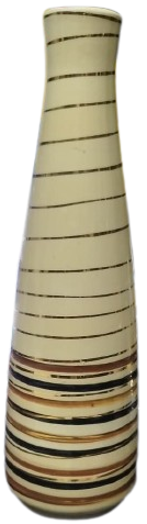 1960 ECZACIBASI SERAMIK VAZO UZERİ EL CİZİM ALTIN YALDIZLI VE CIZGILI RETRO TASARIM VAZO