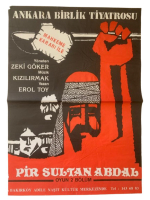 ANKARA BİRLİK TİYATROSU ''PİR SULTAN ABDAL''  DÖNEM BASKI ÇİZİM TİYATRO AFİŞİ