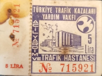 1972 TÜRKİYE TRAFİK KAZALARI YARDIM VAKFI  TRAFİK HASTANESİ 5 LİRA  MAKBUZ NO 715921
