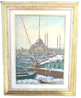 KADİR EKİN İMZALI İSTANBUL YENİ CAMİ TEMALI ORİJİNAL TUVAL ÜZERİNE YAĞLI BOYA TABLO