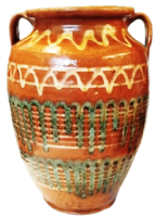 OSMANLI DÖNEMİ TERRACOTTA PİŞMİŞ UZERİ AKITMA SIR TOPRAK İKİ KULPLU GELENEKSEL KÜP TAMAMI EL İSCİLİKLİ