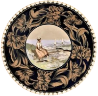 1920 ART NOUVEAU TARZI  BÜYÜK BOYDA CİNİ EL İŞÇİLİKLİ FRANSIZ DUVAR TABAK