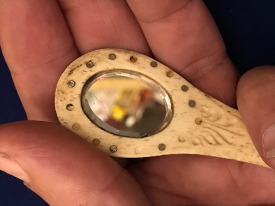 OSMANLI KEMİK ZARF ACICI KELEM İŞ SÜSLEME TAS AYNALI UZERİ PARLAK MİNİK TAŞ SÜSLEMELİ 