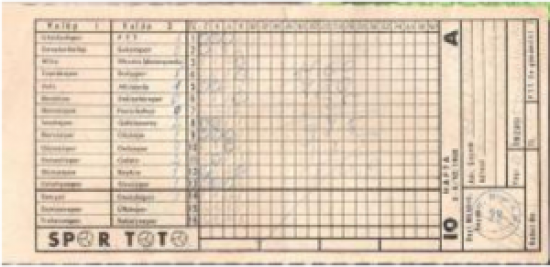 1968 YILI 10 HAFTA OYNANMIŞ SPOR TOTO KUPONU 