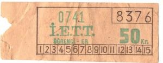 İSTANBUL İETT ÖĞRENCİ ER BİLET 50 KURUŞ 1970 