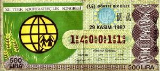 MİLLİ PİYANGO ÇEYREK BİLET 500 LİRA 140011 SERİ NO 29 KASIM 1987 ÇEKİLİŞİ  