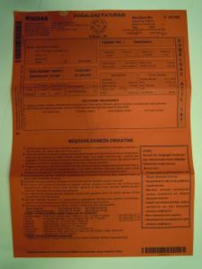 2001 YILI DOĞALGAZ FATURASI İGDAŞ RENKLİ KAĞIDA BASILMIŞ A 4 EBADI 