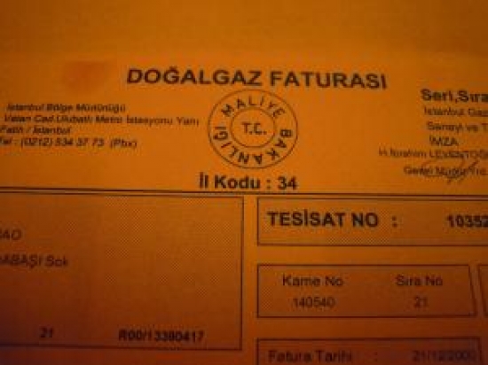 2001 YILI DOĞALGAZ FATURASI İGDAŞ RENKLİ KAGIDA BASILMIŞ A 4 EBADI 
