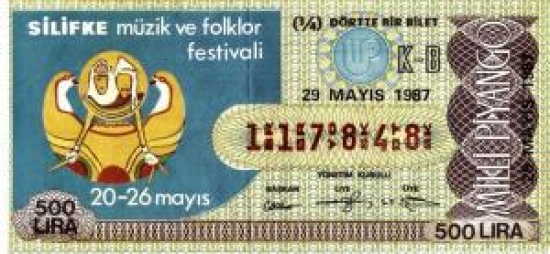 MİLLİ PİYANGO ÇEYREK BİLET 500 LİRA 117848 SERİ NO 29 MAYIS 1987 ÇEKİLİŞİ 