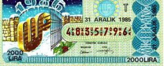 MİLLİ PİYANGO TAM BİLET 2000 LİRA 4835796 SERİ NOLU 31 ARALIK 1985 ÇEKİLİŞİ 