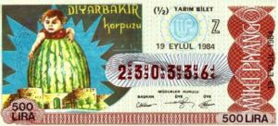 MİLLİ PİYANGO YARIM BİLET 500 LİRA 230336 SERİ NOLU 19 EYLÜL 1984 ÇEKİLİŞİ 