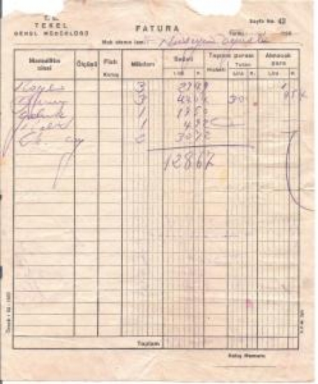 TEKEL İDARESİNİN BAFRA GELİNCİK CAY SATIŞI İÇİN KESTİĞİ 1950 YILLAR FATURA 12 LİRA 867 KURUŞLUK 