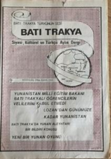 BATI TRAKYA TÜRKÜNÜN SESİ SİYASİ KÜRTÜREL VE TÜRKÇE AYLIK DERGİ 15 EYLÜL 1986 SAYI  : 233 