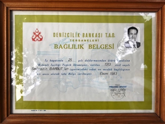 DENİZCİLİK BANKASI AHŞAP CERCEVESİNDE BAGLILIK DİPLOMA 1983