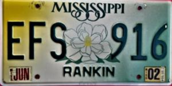 MISSISSIPP EFS 916 RANKIN AMERİKAN OTO PLAKA TENEKE 