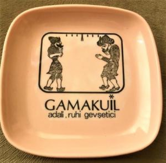 HACİVAT KARAGÖZ FİGÜRLÜ PEMBE BOSFOR MELAMİN TABAK GAMAKUL ADALİ RUHİ GEVŞETİCİ HAP REKLAMLI 