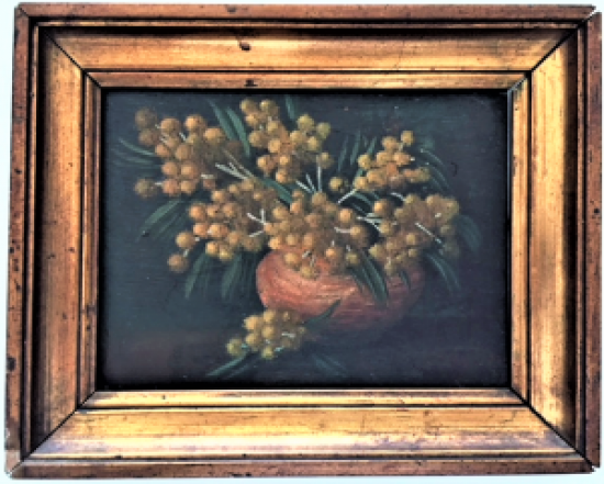 AHŞAP ÜZERİ YAĞLI BOYA NATÜRMORD MİMOZALAR TABLO ÇERÇEVESİNDE İMZALI 