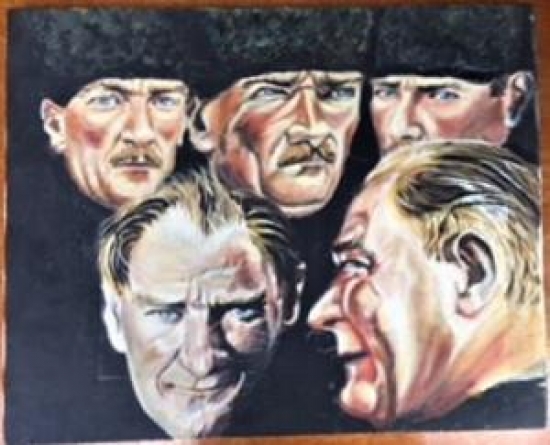 MUSTAFA KEMAL ATATÜRK DEĞİŞİK ACILARDAN 5 ADET PORTRE Sİ AYNI KAREDE YAĞLI BOYA TABLO 