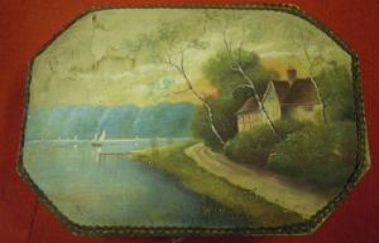 EL YAPIM EL BOYAMA ŞEKER KUTU KARTON BEZ KARIŞIM A.L İMZALI RESİM 