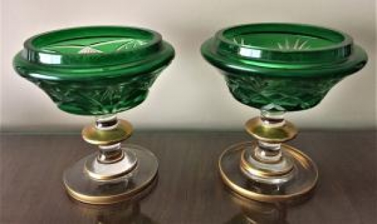 YEŞİL RENKLİ BOHEM KESME CAM ÇİFT ŞEKERLİK 