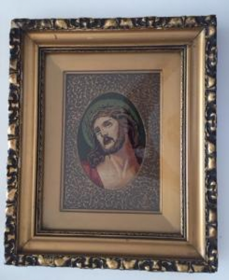 1950 ĞÖBLEN EL DOKUMA HZ İSA KENDİ ORJİNAL ÇERÇEVESİNDE İKONA