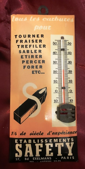 1940 TENEKE ÜZERİ FİRMA REKLAMLI ETABLISSEMENTS SAFETY DERECE  TERMOMETRE 