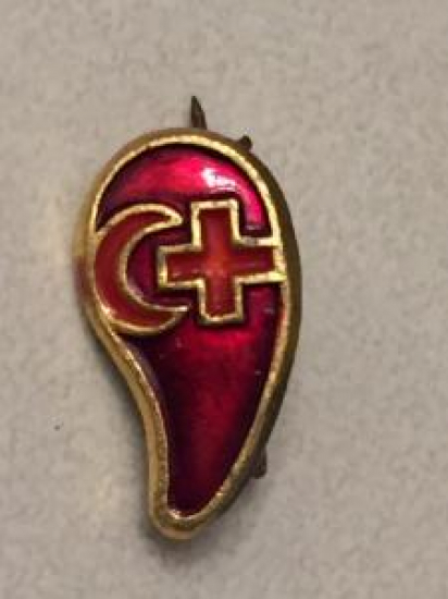 KIZILAY VE KIZILHAC İTTİFAK ROZET SOVYETLER BİRLİGİ USSR RUSYA ZAMANI SICAK MİNE ARKASI CENGEL İGNELİ KAN DAMLASI MİNELİ ROZET 