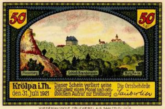 KAĞIT PARA ALMANYA TÜRİNGEN KASABASI 50 PFENNİG 31.07.19 