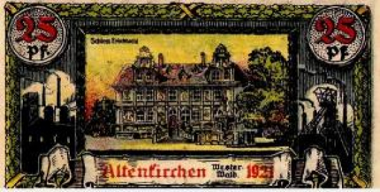 ALMAN NOTGELD KAĞIT PARA ALMANYA TÜRİNGEN KASABASI 25 PFENNİG 447153 