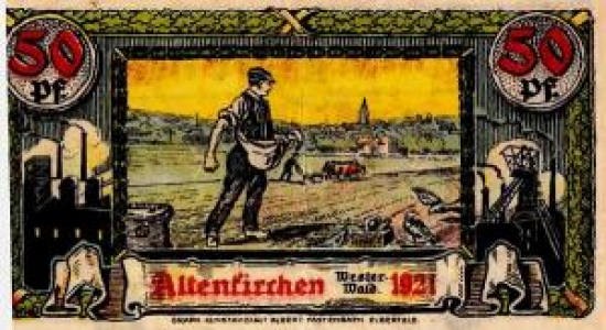 ALMAN NOTGELD KAĞIT PARA ALMANYA TÜRİNGEN KASABASI 50 PFENNİG 31.07.1921. NO: 566999 